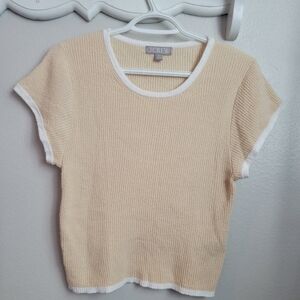 J. Crew Beige Ribbed Knit Tee with White Trim